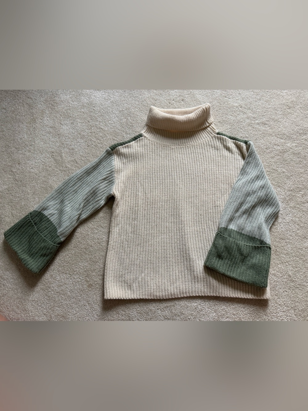 Simple Cream and Sage Colorblock Turtleneck Sweater